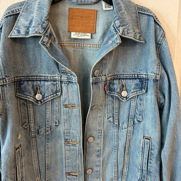 LEVIS Premium Big E Fit Denim Trucker  Jean Jacket Blue Womens XS - Picture 6 of 14